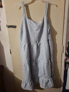 Gingham Tiered Sundress in Light Blue and White